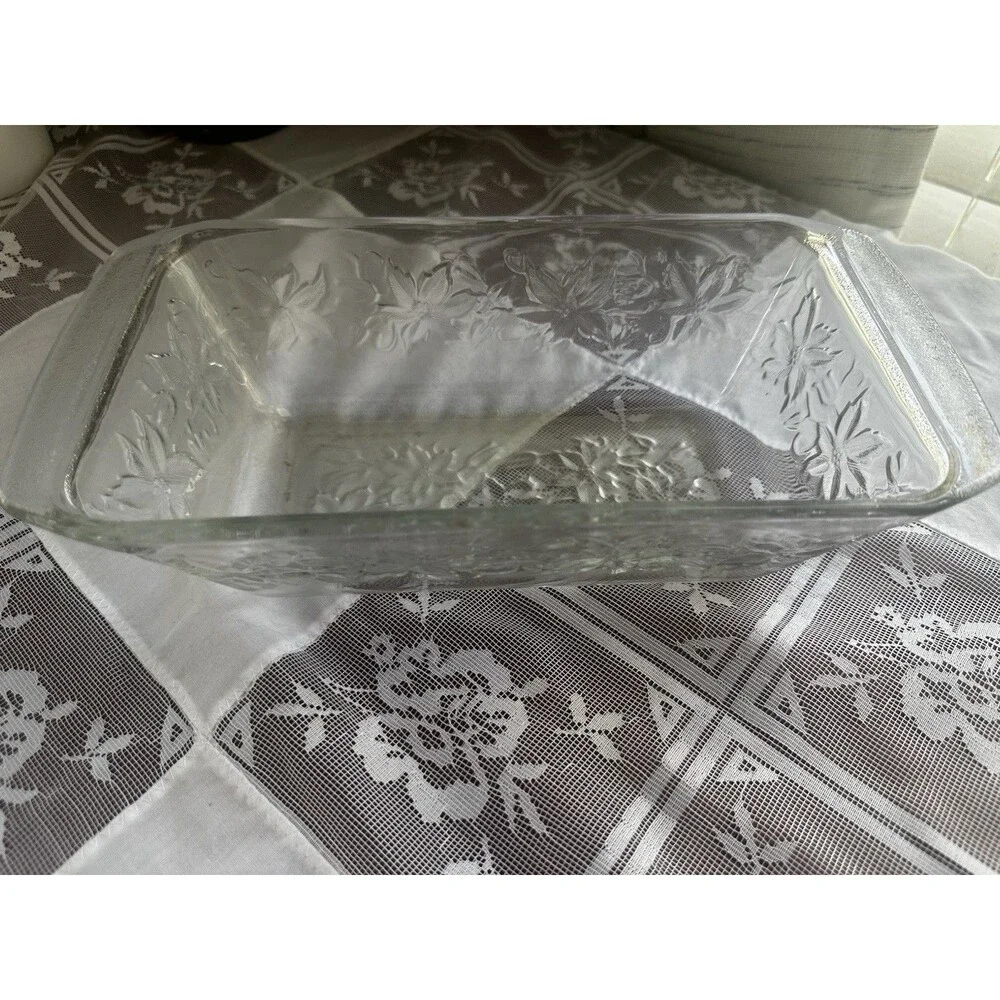 Clear Glass Rectangular Floral Embossed Casserole/Baking Dish w/ Handles